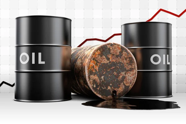 Tambor de óleo de vazamento com gráfico de preço — Fotografia de Stock