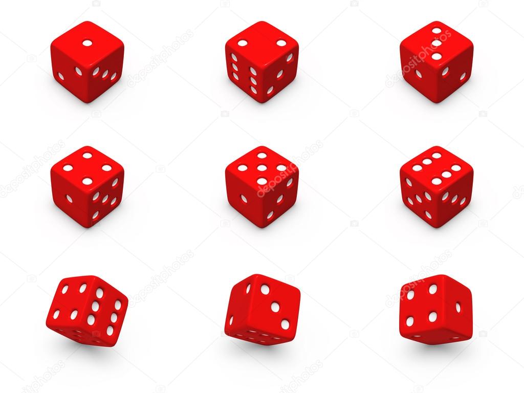 Red dice from different angles