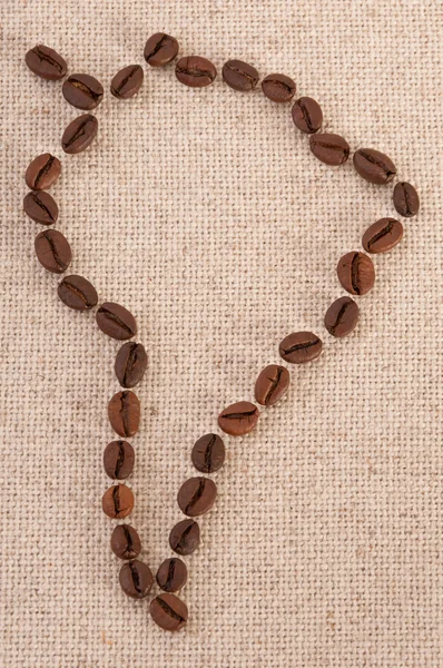 Map of South America - coffee beans on canvas — Stock Photo, Image