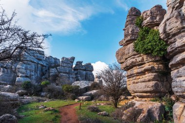 El Torcal de Antequera doğal alanının karistik kayaları arasındaki yol.