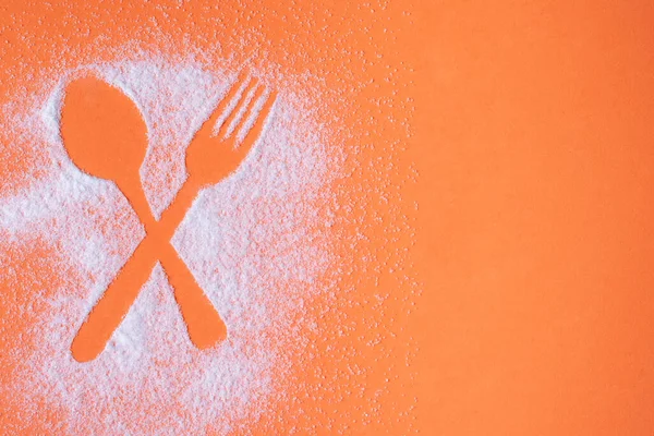 Crossed Spoon Fork Figure Created Sugar Relief Orange Background — Fotografia de Stock