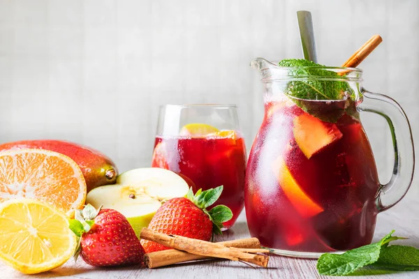 Pitcher Glass Sangria Typical Spanish Drink Fruits Used Its Preparation — Stock Photo, Image