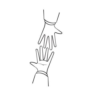 Elle çizilmiş karalama el ele tutuşma vektör sembolü başkalarına resimde yardım etmek için