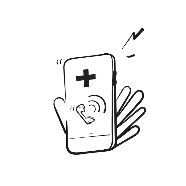 Dibujado Mano Doodle Teléfono Llamando Atención Médica Icono Ilustración Vector — Archivo Imágenes Vectoriales