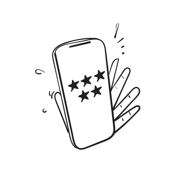 Handgezeichnete Doodle Handy App Mit Sterne Bewertung Bewertung Feedback Symbol — Stockvektor