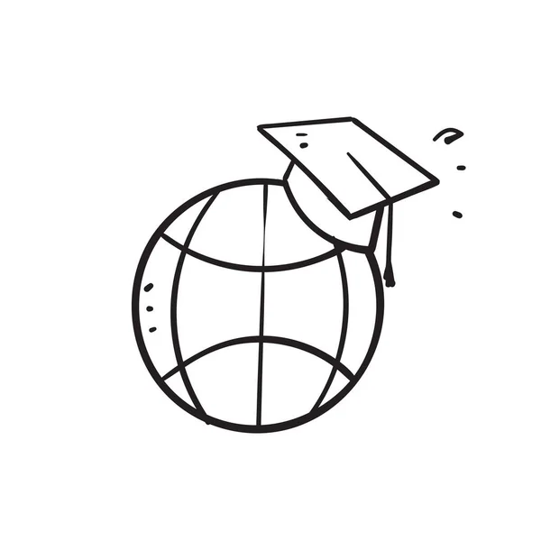 Dibujado Mano Doodle Globo Símbolo Del Sombrero Graduación Para Educación — Vector de stock
