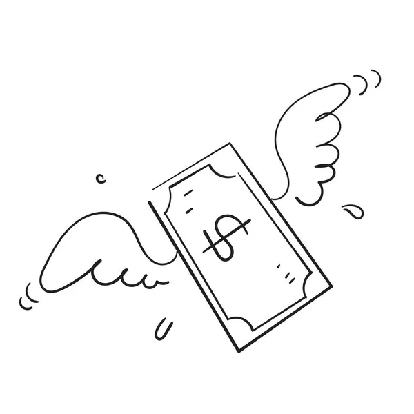 Рука Намальована Каракулі Доларові Гроші Крилами Ілюстрація Вектор — стоковий вектор