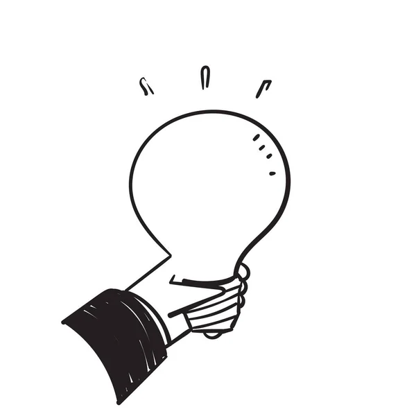 Main Dessinée Doodle Main Tenant Ampoule Vecteur Illustration Isolé — Image vectorielle