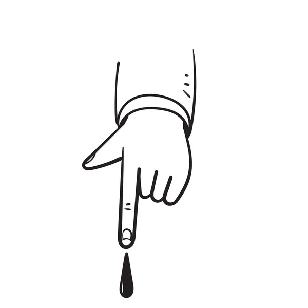 手描きのドア指に血液検査用のドロップ記号イラストベクトル — ストックベクタ