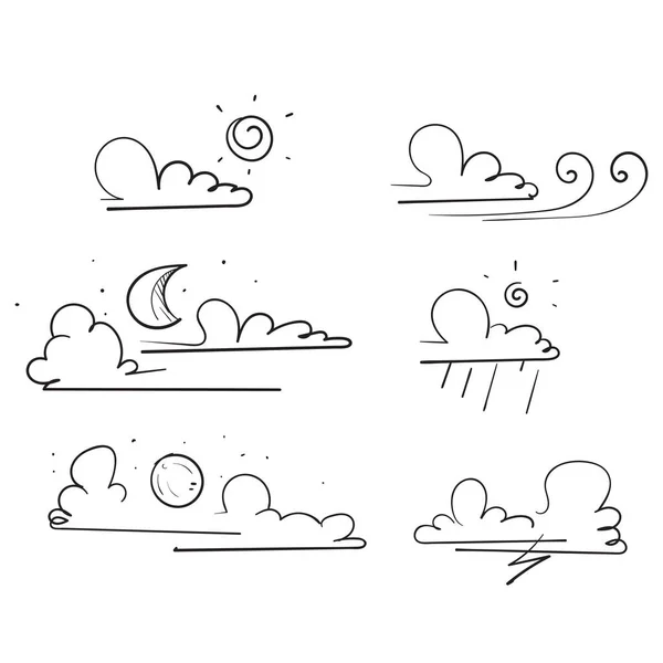 Dessin Main Nuage Gribouillis Lune Soleil Illustration Vecteur — Image vectorielle