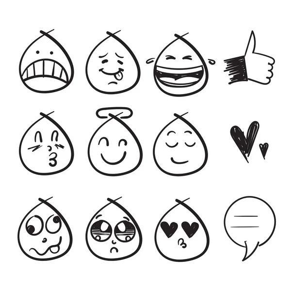 Mão Desenhado Doodle Face Reação Emoção Ilustração Ícone Coleção Vetor — Vetor de Stock