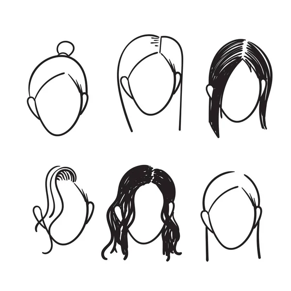 Çizimi Karalama Kadın Yüzü Saç Stili Çizimi Izole Edilmiş — Stok Vektör