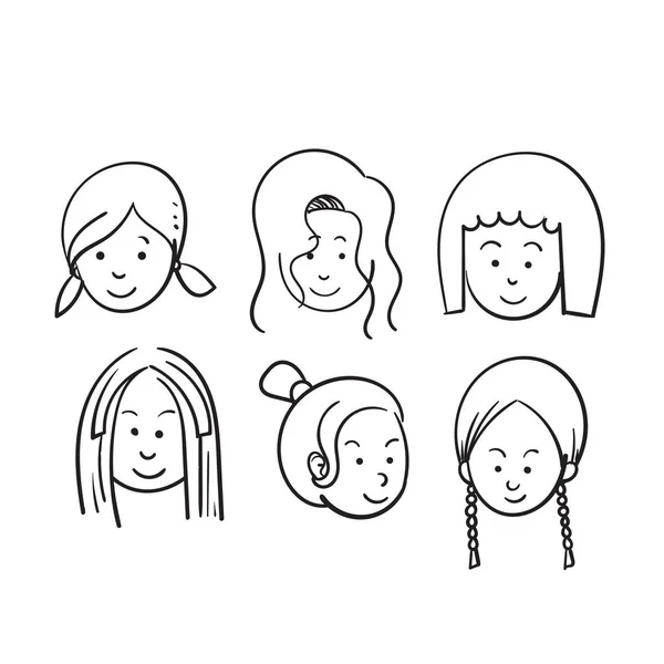 Hand Drawn Doodle Woman Face Hairstyle Vector Illustration Isolated — Stockový vektor