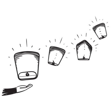 El çizimi gökyüzü feneri kutlaması illüstrasyon vektörü izole edildi