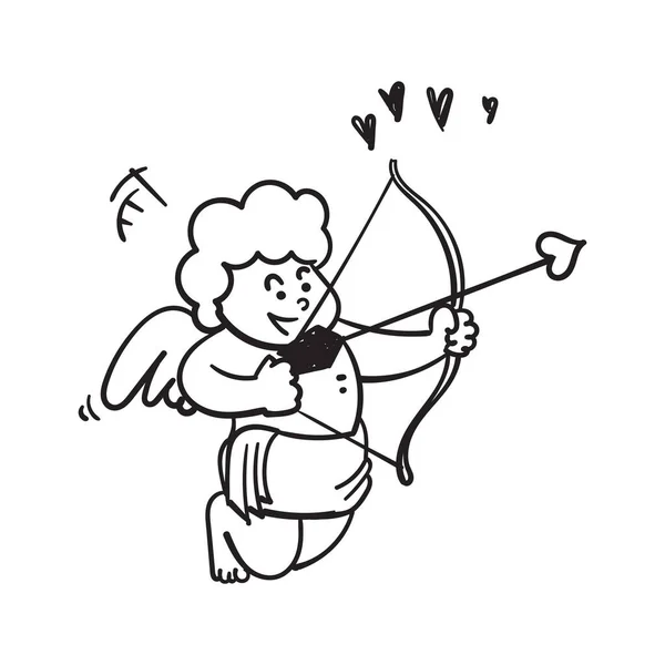 Mão Desenhado Doodle Cupido Bebê Segurando Amor Seta Ilustração — Vetor de Stock