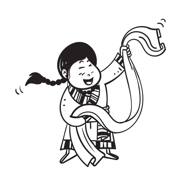 Ručně Kreslené Čmáranice Tibetská Dívka Drží Kus Látky Symbol Pro — Stockový vektor