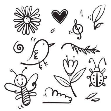 El çizimi karalama bahar sezonu doğa illüstrasyon vektörü