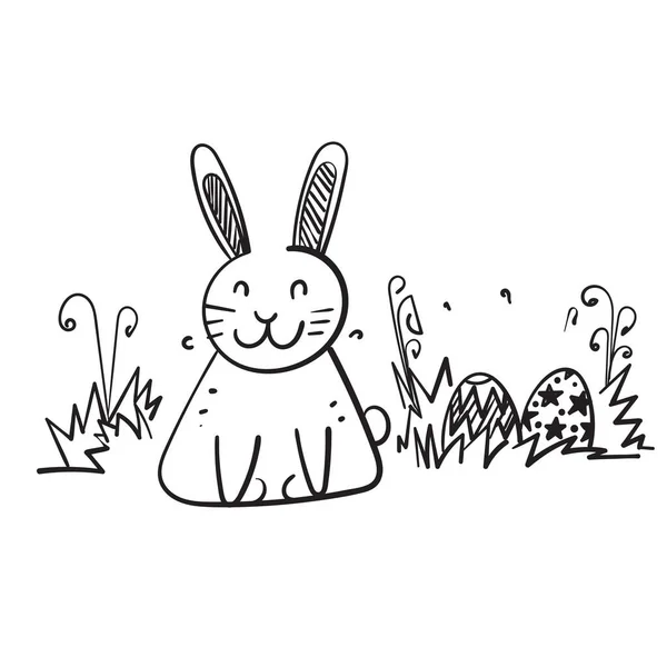 Hand Gezeichnet Doodle Hase Hase Und Osterei Illustration Vektor Isoliert — Stockvektor