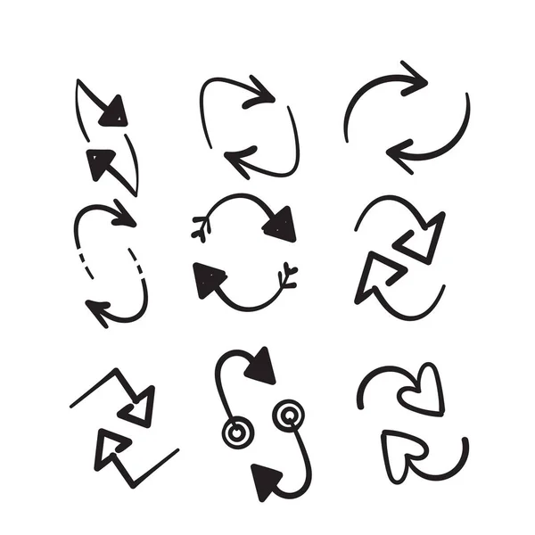 手描きのドアリサイクル リフレッシュまたは再起動イラストのための2つの矢印スピンアイコンシンボル — ストックベクタ