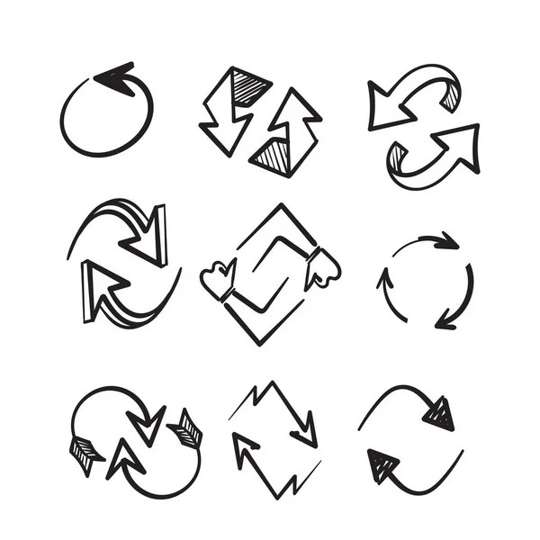 Handgetekende Doodle Twee Pijl Spin Pictogram Symbool Voor Recyclen Vernieuwen — Stockvector