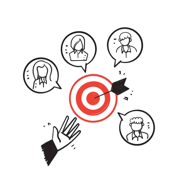 Hand Drawn Doodle Arrow Symbol Target Customer Concept Campaign Illustration —  Vetores de Stock