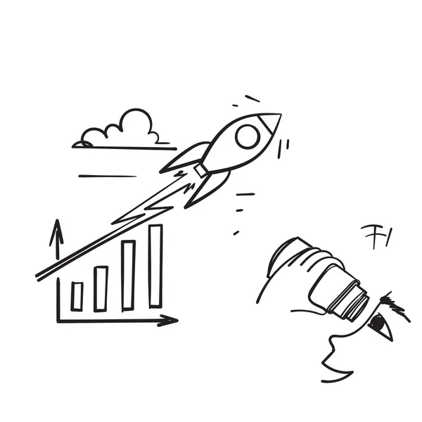 Mão Desenhado Doodle Pessoas Assistindo Através Binóculos Gráfico Exponencial Vetor —  Vetores de Stock