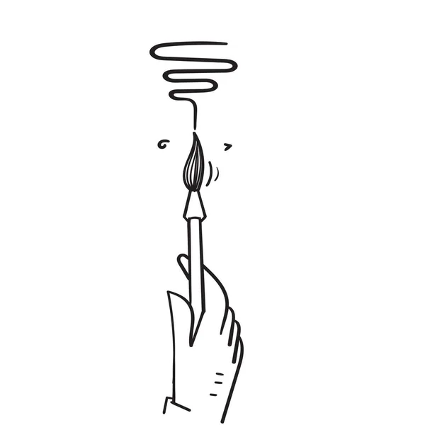 Hand Gezeichnet Doodle Hand Hält Einen Pinsel Zeichnung Illustration — Stockvektor