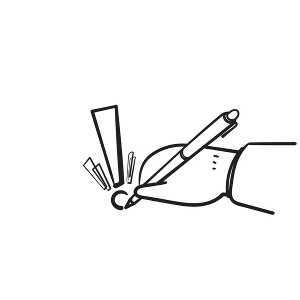 Dessiné Main Point Exclamation Signe Illustration Signe Isolé — Image vectorielle