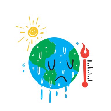 hand drawn doodle earth melting symbol for global warming icon illustration vector