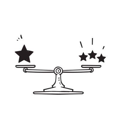 hand drawn doodle star comparison symbol for quality vs quantity sign illustration icon