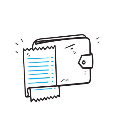 hand drawn doodle wallet and bill note illustration vector
