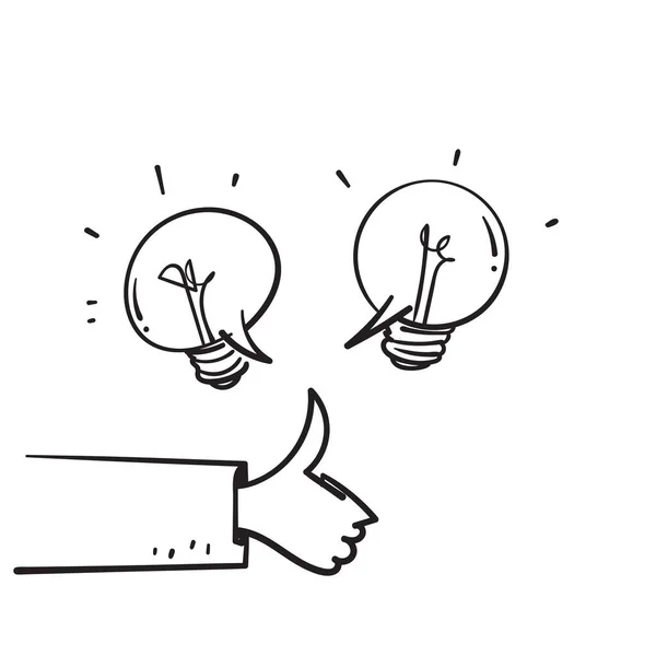 Hand Drawn Doodle Thumb Light Bulb Idea Illustration Symbol Love —  Vetores de Stock