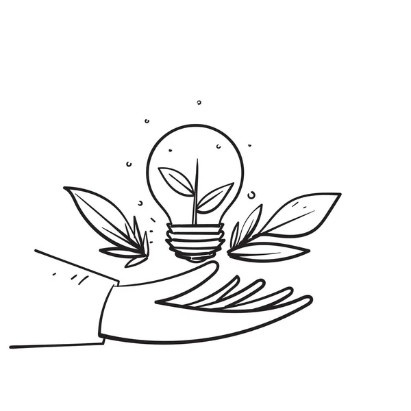 Hand Drawn Doodle Bulb Plant Illustration Eco Energy Illustration — Image vectorielle