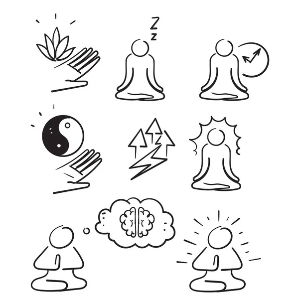 Hand Drawn Doodle Set Meditation Related Illustration Vector — Stok Vektör