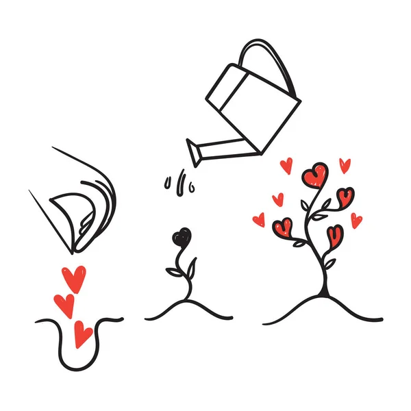 Hand Drawn Doodle Plant Seeds Love Illustration Vector — Stok Vektör