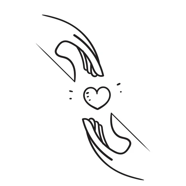 Hand Drawn Doodle Hand Giving Receiving Love Illustration Vector Isolated — 图库矢量图片