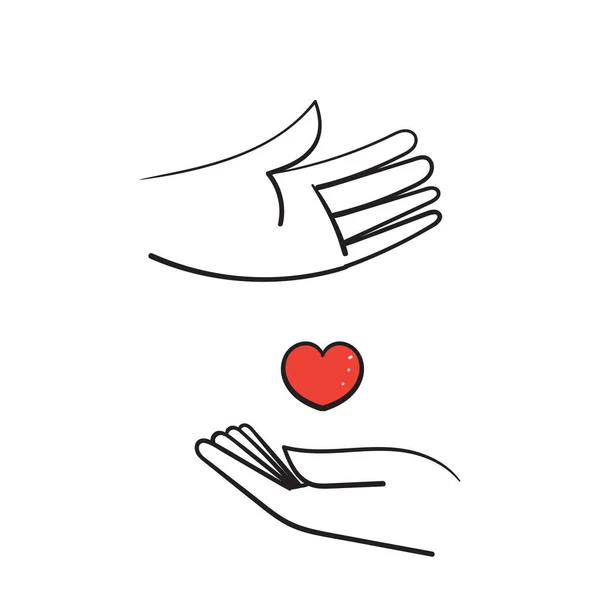Hand Drawn Doodle Hand Giving Receiving Love Illustration Vector Isolated — Wektor stockowy