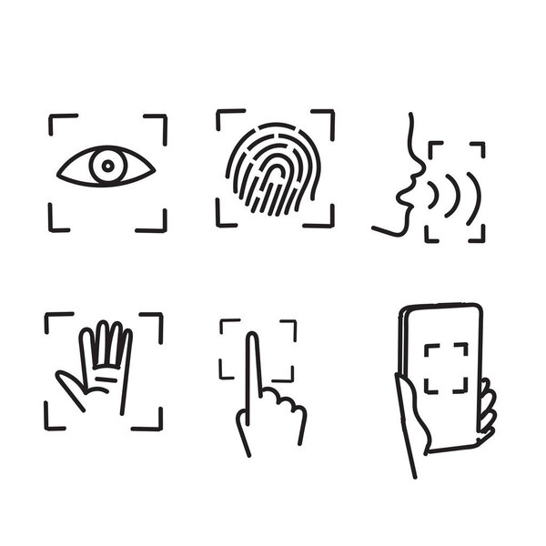 hand drawn doodle Set of Biometric Related illustration vector