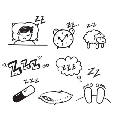 hand drawn doodle Set of Sleep Related illustration vector