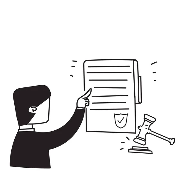 Ζωγραφισμένα Στο Χέρι Doodle Πρόσωπο Ανάγνωση Νομικό Έγγραφο Εικονογράφηση — Διανυσματικό Αρχείο
