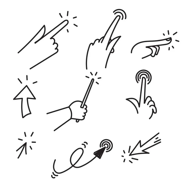 Рука Намальована Каракулі Курсор Натисніть Кнопку Набір Ілюстрація — стоковий вектор