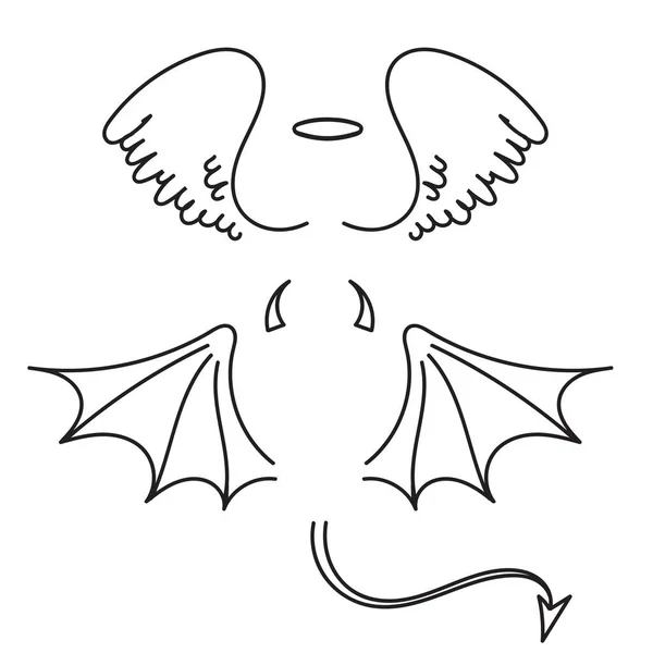 Ручной Рисунок Ангела Каракули Вектор Иллюстрации Крыльев Демона — стоковый вектор
