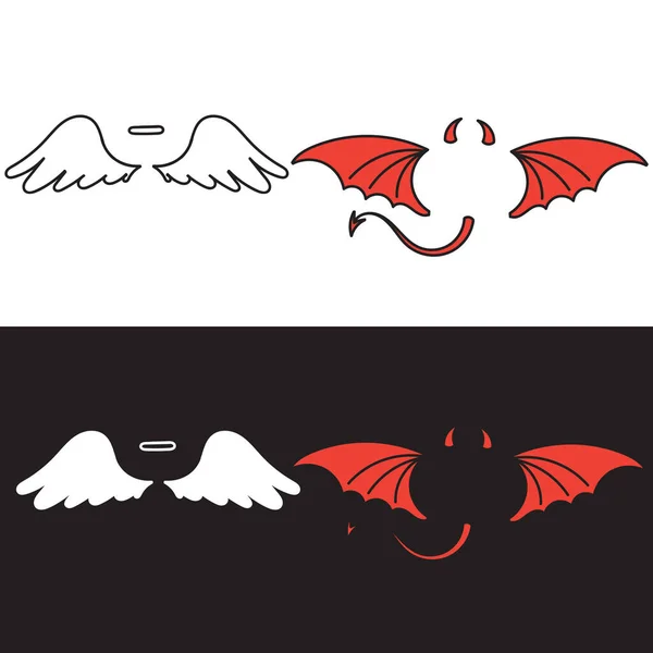 手描きのドア天使と鬼の翼イラストベクトル — ストックベクタ