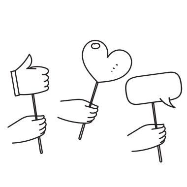 El çizimi karalama el tutuş müşteri geri bildirim illüstrasyonu için yorum gibi