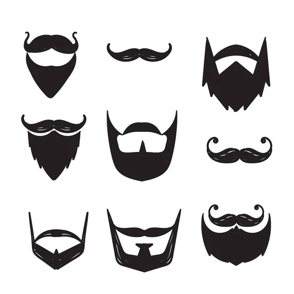 Mão Desenhado Doodle Bigode Barba Ilustração Vetor Coleção — Vetor de Stock