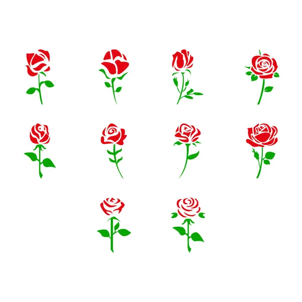 Çizgi film kırmızı gül ikonu vektörü koleksiyonu