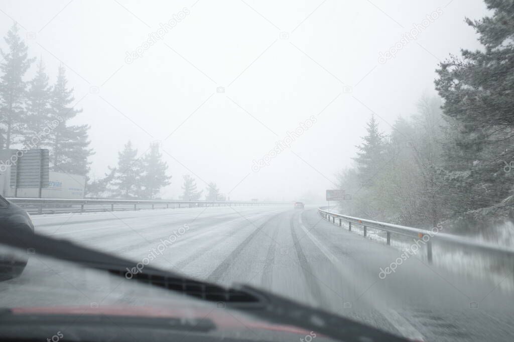 Driving in a winter day