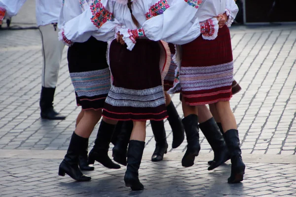 Словацкая Выставка Народного Танца Улице — стоковое фото