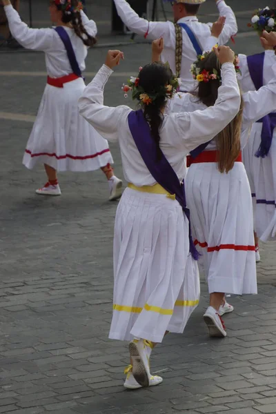 Baskický Lidový Tanec Pouličním Festivalu — Stock fotografie