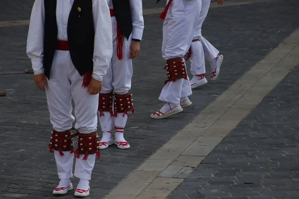 Traditionele Baskische Dans Een Straatfestival — Stockfoto